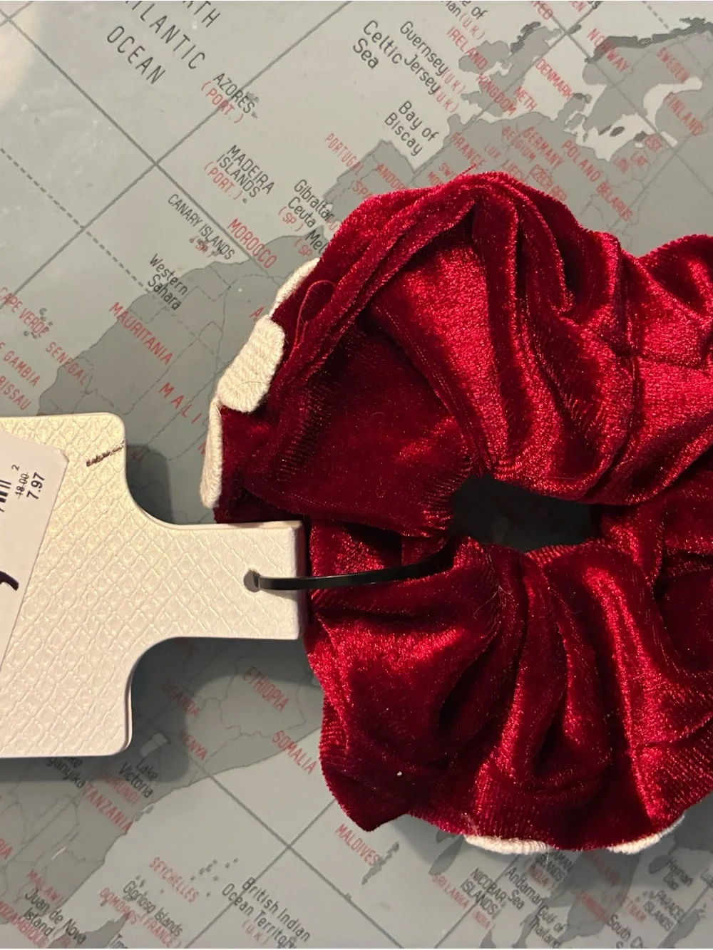Natasha Couture Burgundy Velvet Scrunchie with Cream Floral Pearls